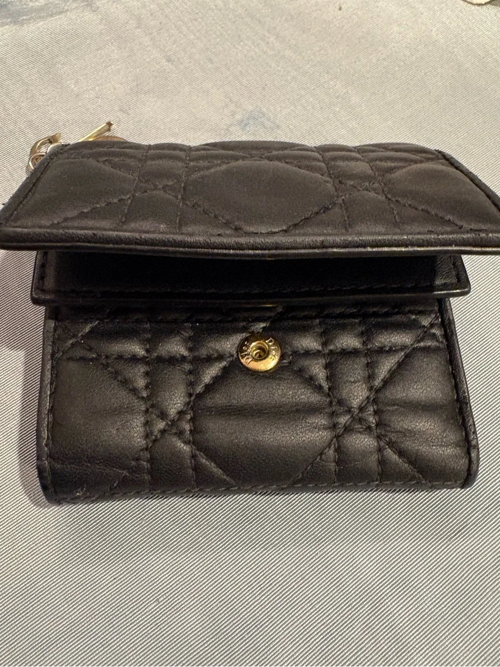 Dior Christian Dior Black Cannage Lotus Tri fold Wallet EUC Authentic